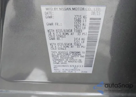 2015 Nissan Pathfinder Sl from USA, damaged, VIN 5N1AR2MN4FC694433